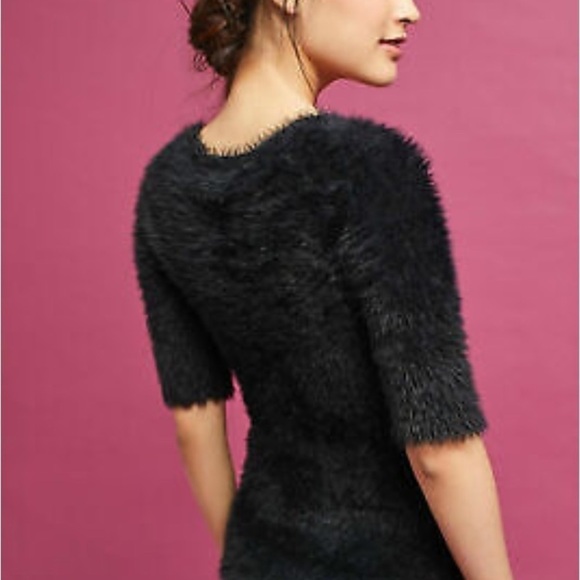 Anthropologie Knitted & Knotted Isola Black Furry eyelash knit Sweater Sz XS - Picture 3 of 12